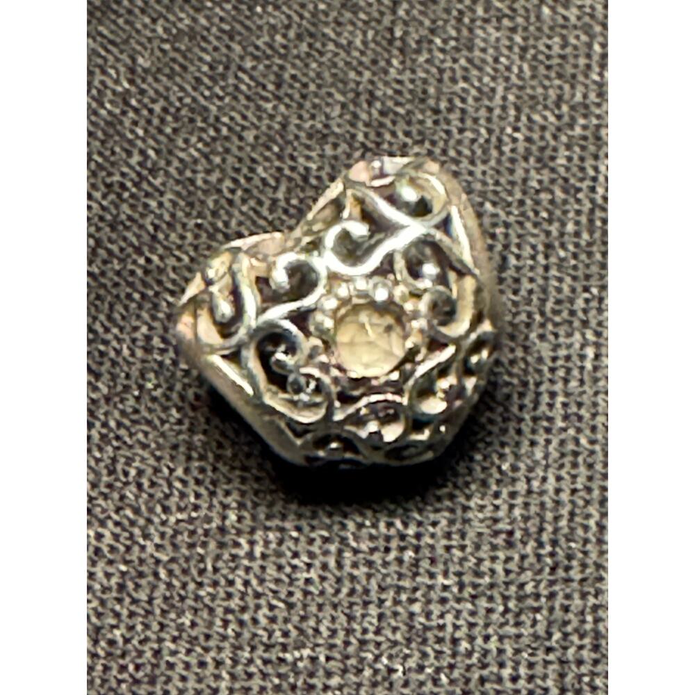 925 Sterling ALE Pandora Heart Charm 2 Crystals‎